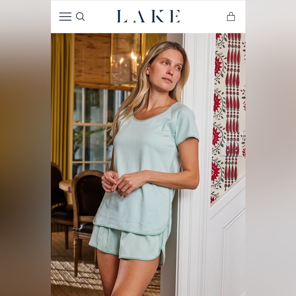 Lake Pajamas Pima Short set in Parisian green. Size Medium.